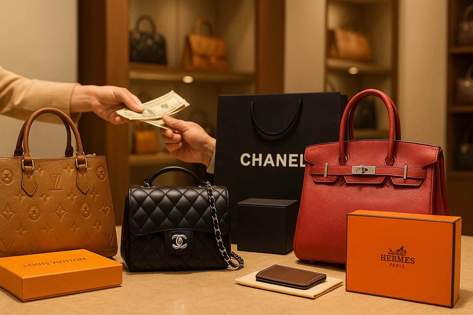 青蘋果3C 收購 LV、Chanel、Hermès 精品包現金交易實拍，品牌袋盒完整，台中台南高雄門市皆可現場估價＋領現